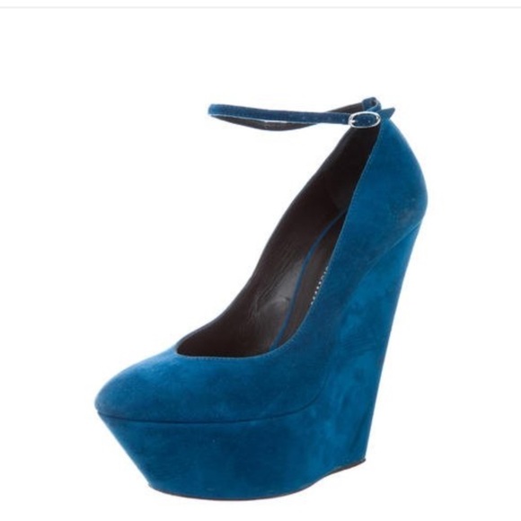 Giuseppe Zanotti teal suede platform wedge - Picture 1 of 4